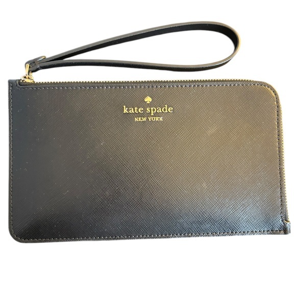 Kate Spade‎ Black Gold Zipper Lucy Medium L-zip Wristlet - Picture 1 of 5